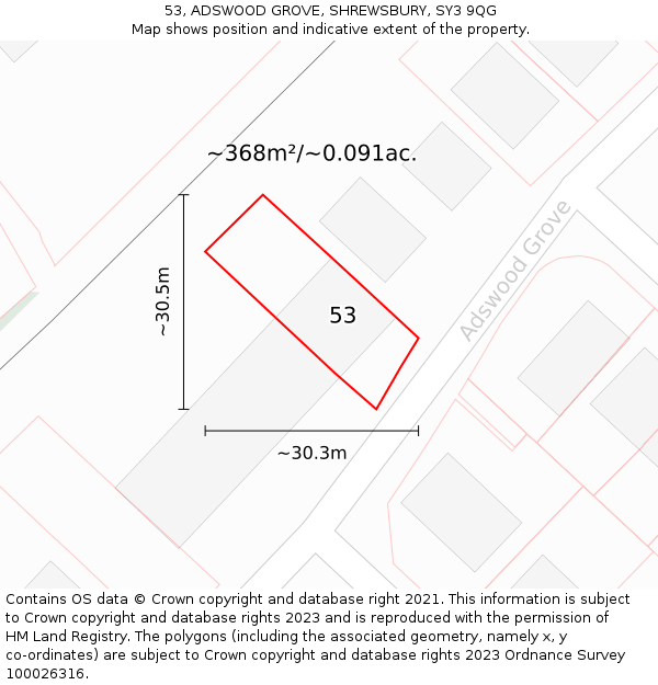 53, ADSWOOD GROVE, SHREWSBURY, SY3 9QG: Plot and title map