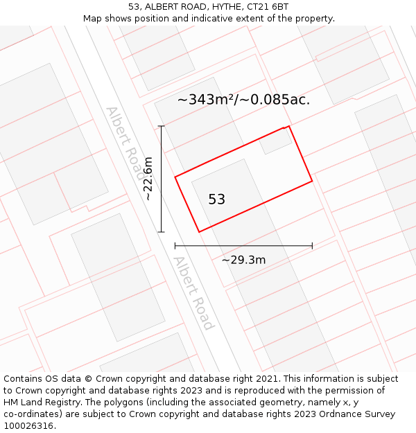 53, ALBERT ROAD, HYTHE, CT21 6BT: Plot and title map