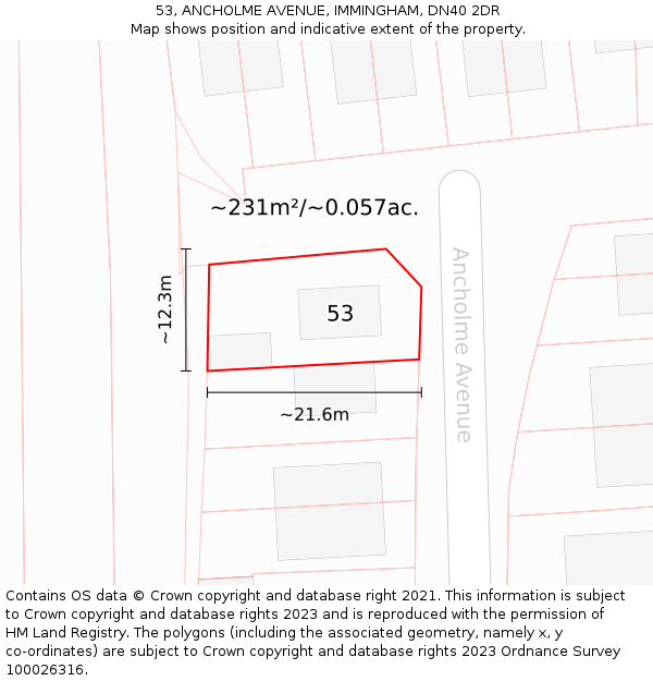 53, ANCHOLME AVENUE, IMMINGHAM, DN40 2DR: Plot and title map