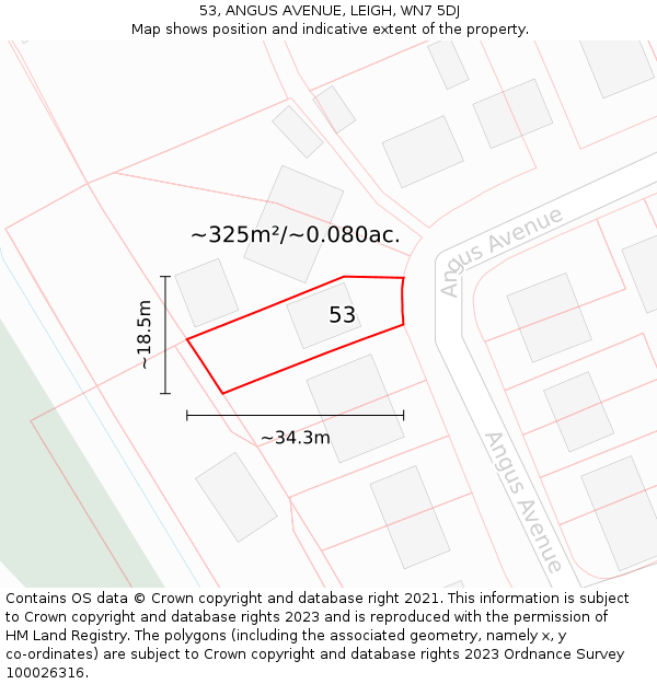 53, ANGUS AVENUE, LEIGH, WN7 5DJ: Plot and title map