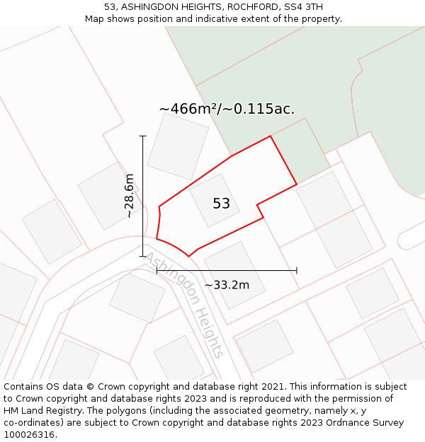 53, ASHINGDON HEIGHTS, ROCHFORD, SS4 3TH: Plot and title map