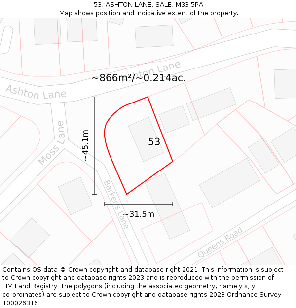 53, ASHTON LANE, SALE, M33 5PA: Plot and title map