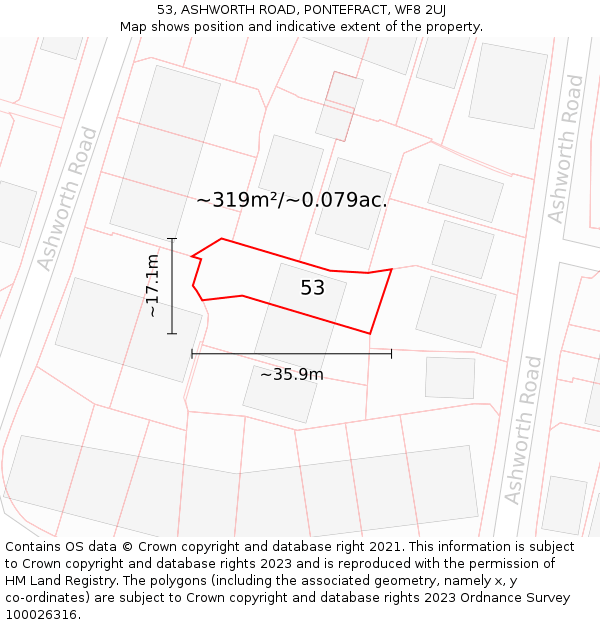 53, ASHWORTH ROAD, PONTEFRACT, WF8 2UJ: Plot and title map