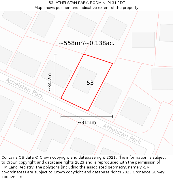 53, ATHELSTAN PARK, BODMIN, PL31 1DT: Plot and title map