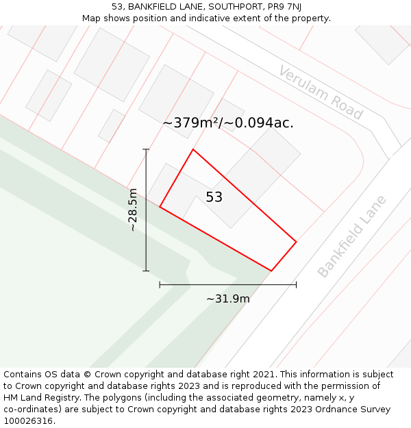 53, BANKFIELD LANE, SOUTHPORT, PR9 7NJ: Plot and title map