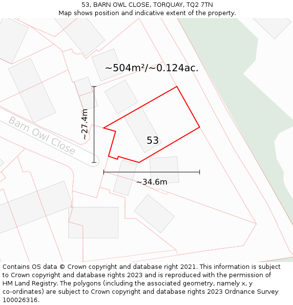 53, BARN OWL CLOSE, TORQUAY, TQ2 7TN: Plot and title map