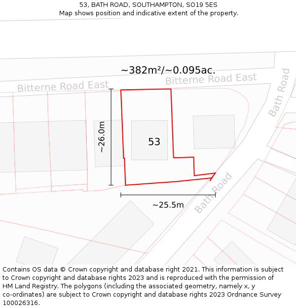 53, BATH ROAD, SOUTHAMPTON, SO19 5ES: Plot and title map