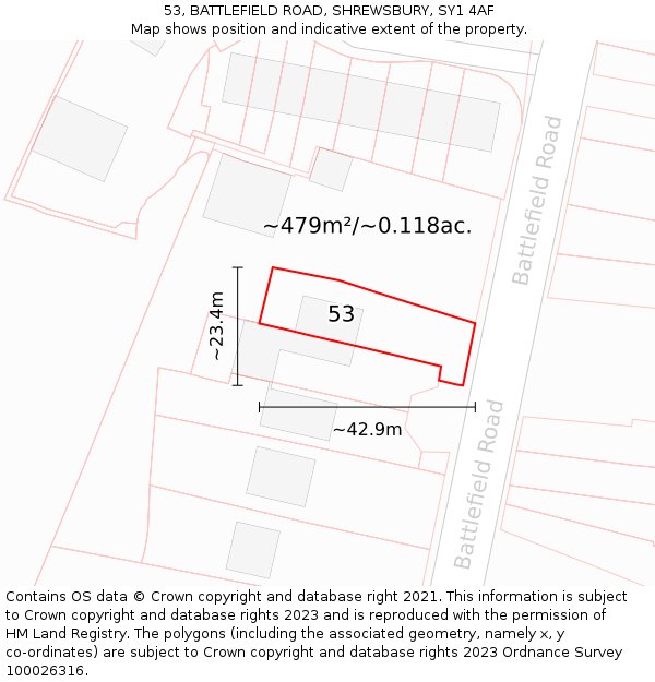 53, BATTLEFIELD ROAD, SHREWSBURY, SY1 4AF: Plot and title map