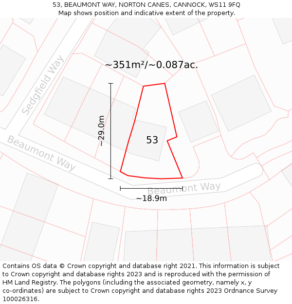 53, BEAUMONT WAY, NORTON CANES, CANNOCK, WS11 9FQ: Plot and title map