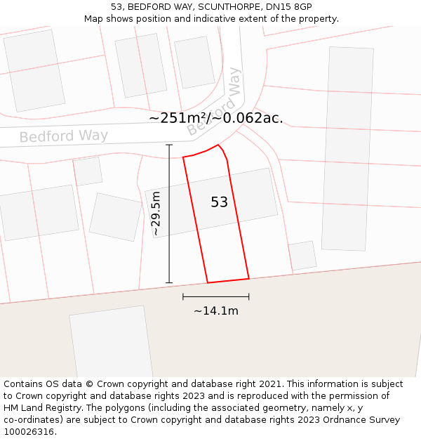 53, BEDFORD WAY, SCUNTHORPE, DN15 8GP: Plot and title map