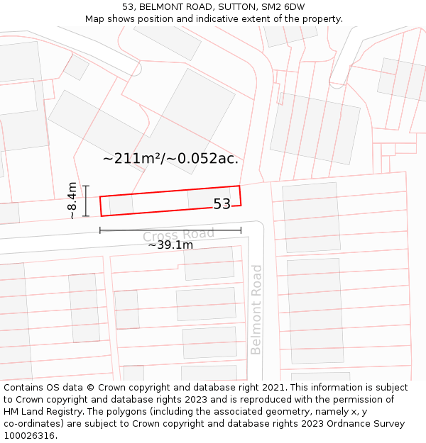 53, BELMONT ROAD, SUTTON, SM2 6DW: Plot and title map