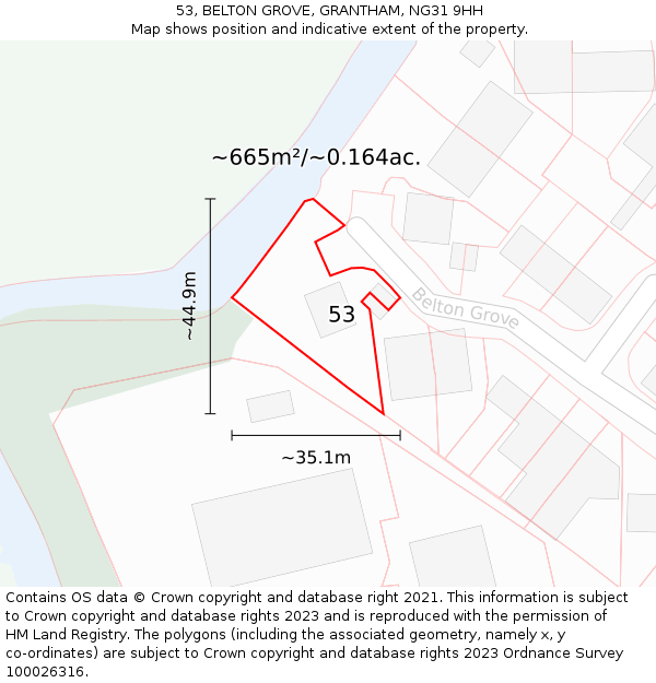 53, BELTON GROVE, GRANTHAM, NG31 9HH: Plot and title map