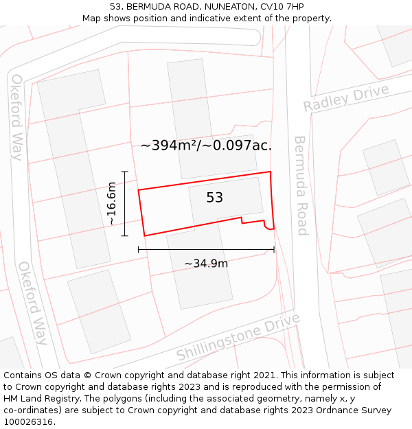 53, BERMUDA ROAD, NUNEATON, CV10 7HP: Plot and title map