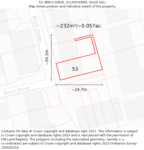 53, BIRCH DRIVE, SCUNTHORPE, DN16 3GU: Plot and title map