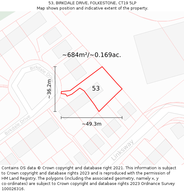 53, BIRKDALE DRIVE, FOLKESTONE, CT19 5LP: Plot and title map