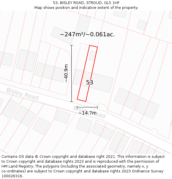 53, BISLEY ROAD, STROUD, GL5 1HF: Plot and title map