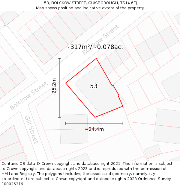53, BOLCKOW STREET, GUISBOROUGH, TS14 6EJ: Plot and title map