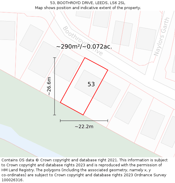 53, BOOTHROYD DRIVE, LEEDS, LS6 2SL: Plot and title map