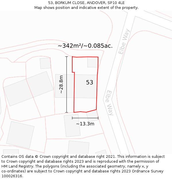 53, BORKUM CLOSE, ANDOVER, SP10 4LE: Plot and title map