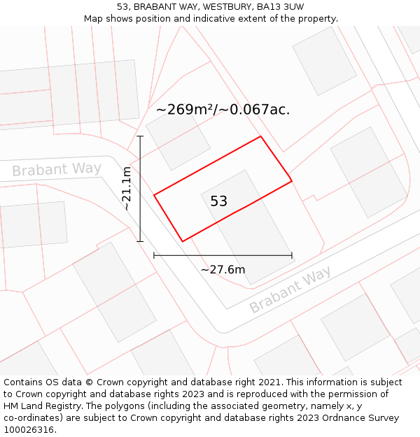 53, BRABANT WAY, WESTBURY, BA13 3UW: Plot and title map