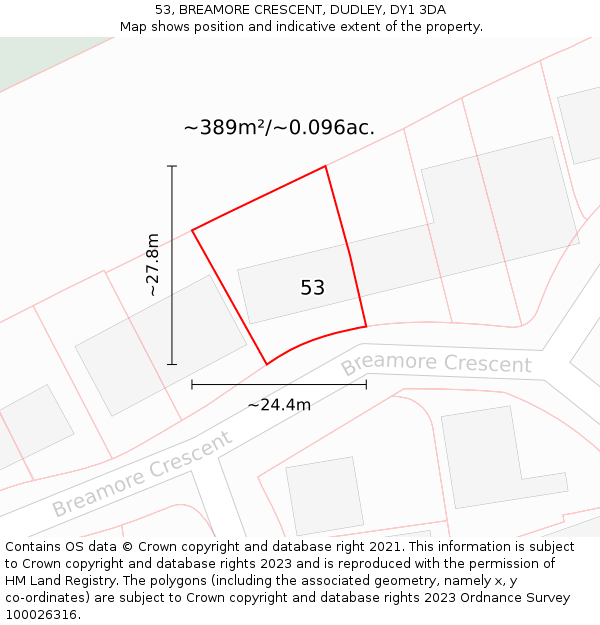 53, BREAMORE CRESCENT, DUDLEY, DY1 3DA: Plot and title map
