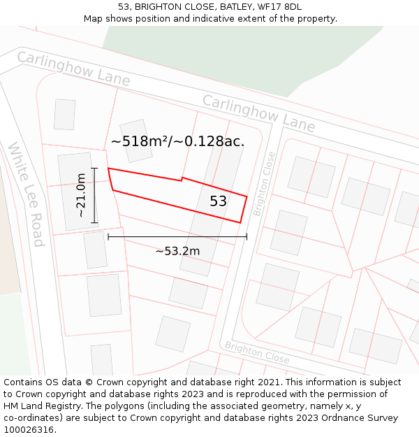 53, BRIGHTON CLOSE, BATLEY, WF17 8DL: Plot and title map