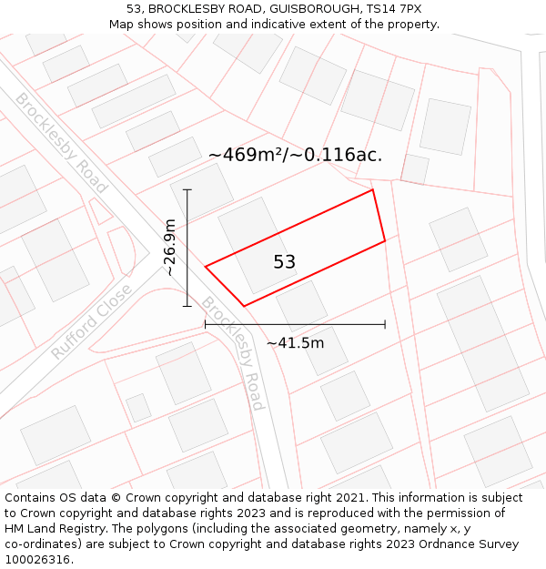 53, BROCKLESBY ROAD, GUISBOROUGH, TS14 7PX: Plot and title map