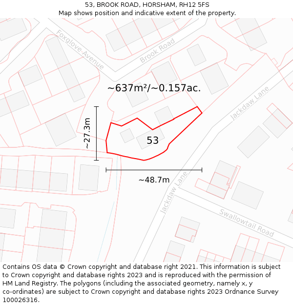 53, BROOK ROAD, HORSHAM, RH12 5FS: Plot and title map