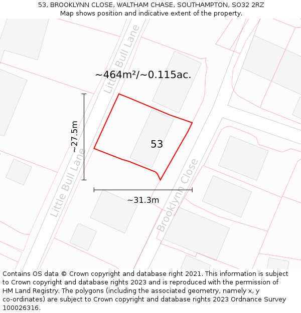 53, BROOKLYNN CLOSE, WALTHAM CHASE, SOUTHAMPTON, SO32 2RZ: Plot and title map