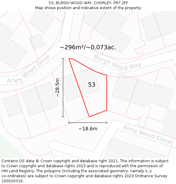 53, BURGH WOOD WAY, CHORLEY, PR7 2FF: Plot and title map