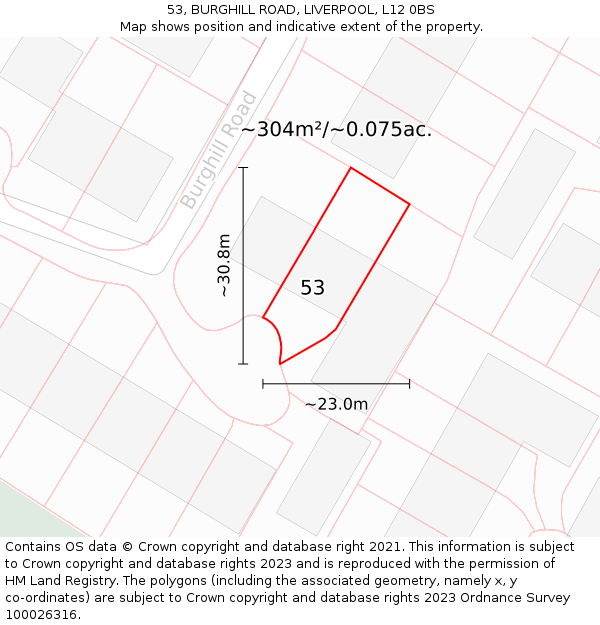 53, BURGHILL ROAD, LIVERPOOL, L12 0BS: Plot and title map
