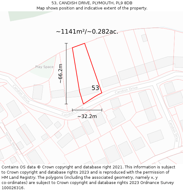 53, CANDISH DRIVE, PLYMOUTH, PL9 8DB: Plot and title map