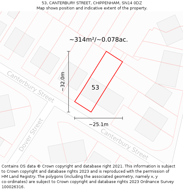 53, CANTERBURY STREET, CHIPPENHAM, SN14 0DZ: Plot and title map