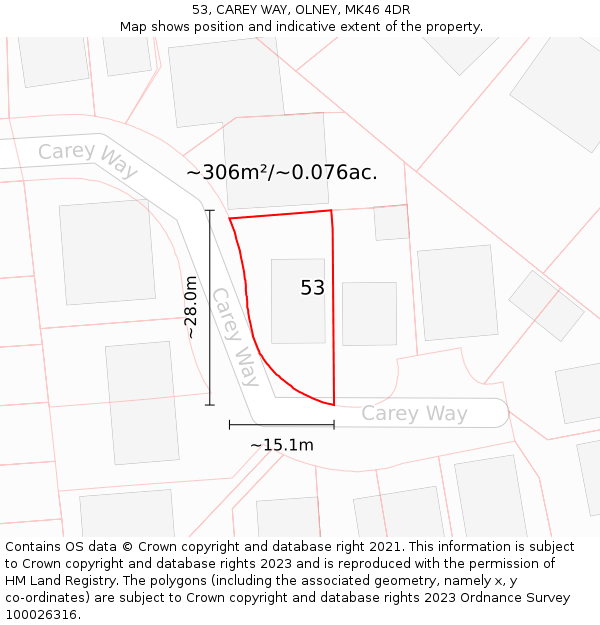 53, CAREY WAY, OLNEY, MK46 4DR: Plot and title map