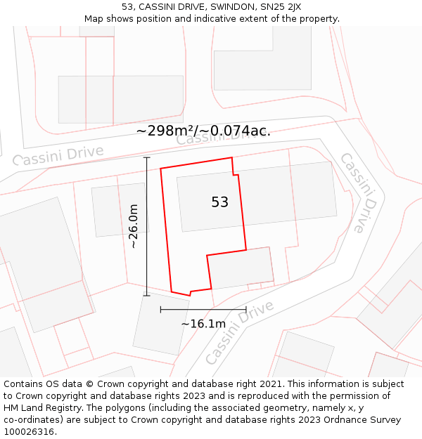 53, CASSINI DRIVE, SWINDON, SN25 2JX: Plot and title map