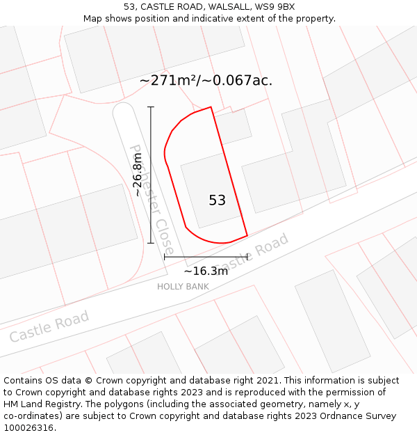 53, CASTLE ROAD, WALSALL, WS9 9BX: Plot and title map