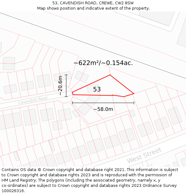 53, CAVENDISH ROAD, CREWE, CW2 8SW: Plot and title map