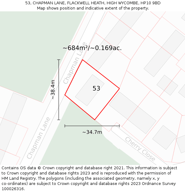 53, CHAPMAN LANE, FLACKWELL HEATH, HIGH WYCOMBE, HP10 9BD: Plot and title map