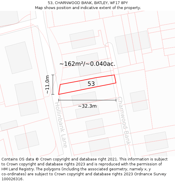 53, CHARNWOOD BANK, BATLEY, WF17 8PY: Plot and title map