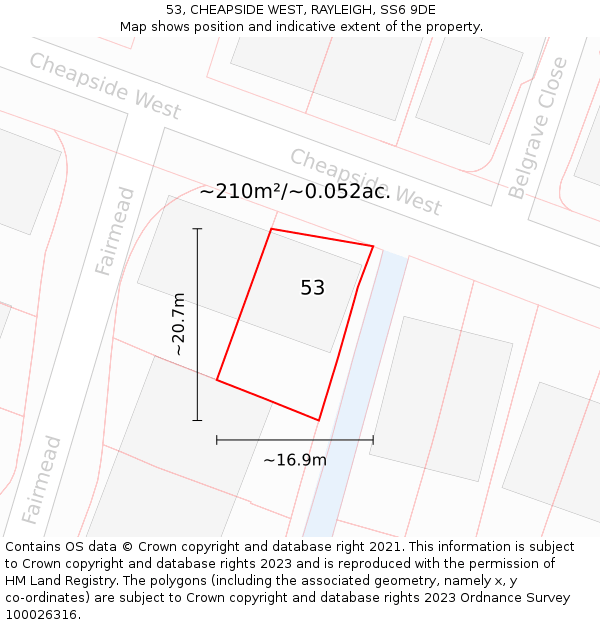 53, CHEAPSIDE WEST, RAYLEIGH, SS6 9DE: Plot and title map
