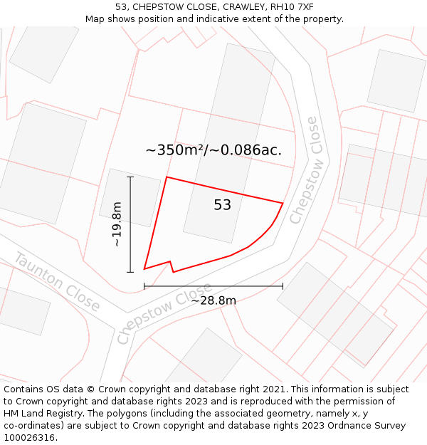 53, CHEPSTOW CLOSE, CRAWLEY, RH10 7XF: Plot and title map