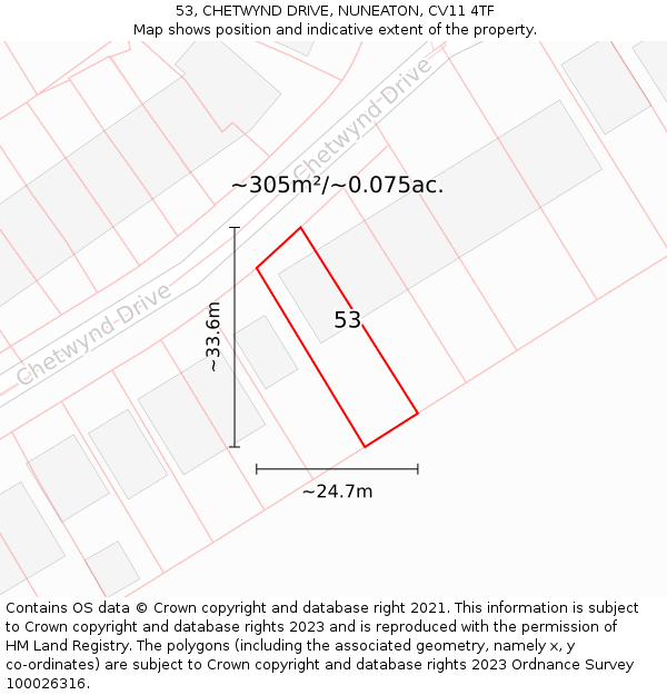 53, CHETWYND DRIVE, NUNEATON, CV11 4TF: Plot and title map