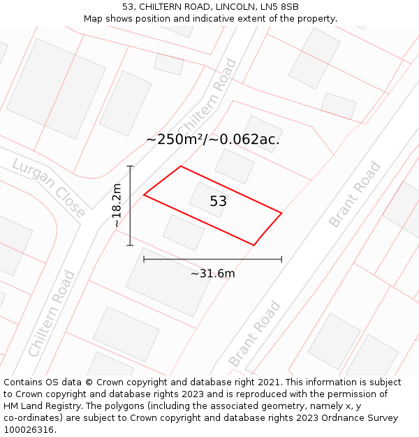 53, CHILTERN ROAD, LINCOLN, LN5 8SB: Plot and title map