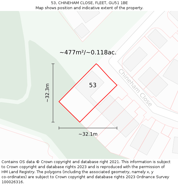 53, CHINEHAM CLOSE, FLEET, GU51 1BE: Plot and title map