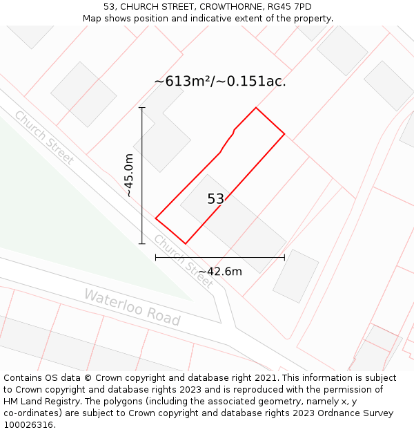 53, CHURCH STREET, CROWTHORNE, RG45 7PD: Plot and title map