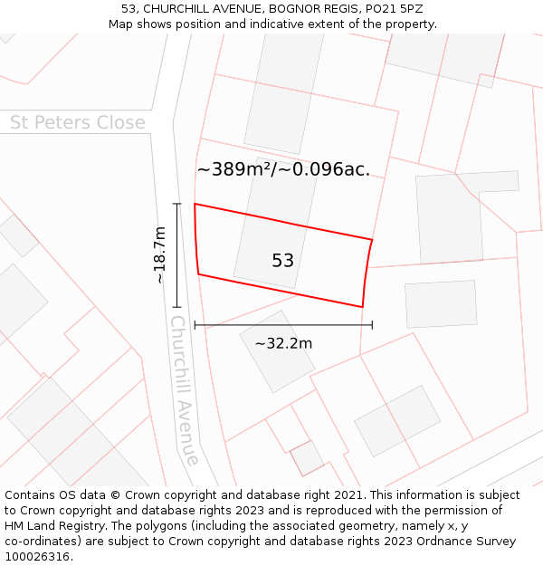 53, CHURCHILL AVENUE, BOGNOR REGIS, PO21 5PZ: Plot and title map