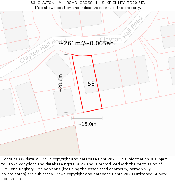 53, CLAYTON HALL ROAD, CROSS HILLS, KEIGHLEY, BD20 7TA: Plot and title map