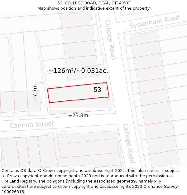 53, COLLEGE ROAD, DEAL, CT14 6BT: Plot and title map
