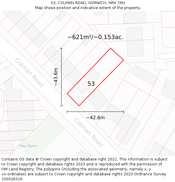 53, COLMAN ROAD, NORWICH, NR4 7AN: Plot and title map