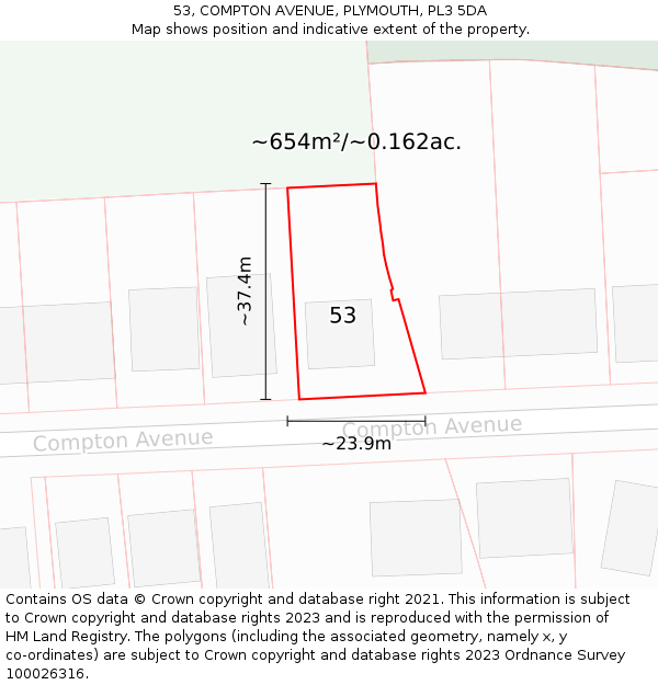 53, COMPTON AVENUE, PLYMOUTH, PL3 5DA: Plot and title map